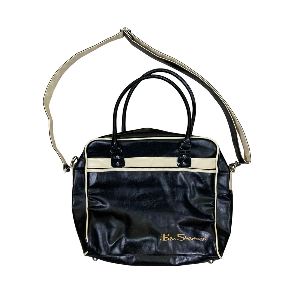 Ben Sherman Black Cream Retro Messenger Bag Y2K Travel Weekender Crossbody